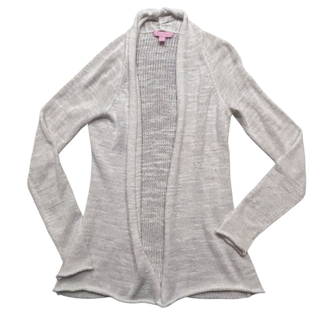 Lilly Pulitzer White Open Cardigan Slub Knit Lightweight Drape Roll Edge XS